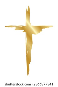 Hand drawn christian cross symbol hand painted with black ink