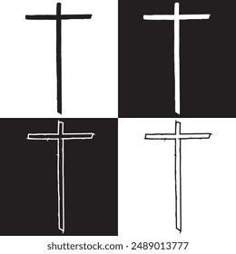 Hand drawn christian cross symbol, hand painted with ink brush. clipart isolated on white and black background. EPS 10