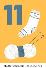 Hand Drawn Christmas Advent Calendar 11 December Vector Illustration