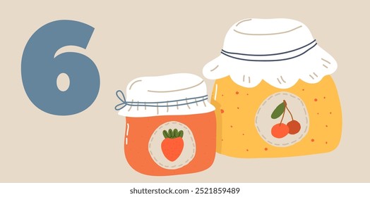 Navidades dibujadas a mano Calendario de Adviento 6 Diciembre Ilustración vectorial