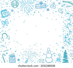 Hand drawn christmas backdrop  Freehand winter festive background  Sketchy xmas banner and holiday elements  Winter holidays  Children's drawings  Colored illustration