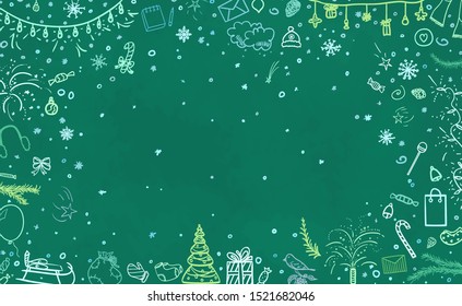 Hand drawn christmas background. Abstract chalkboard. Sketchy background with holiday elements. Happy New Year