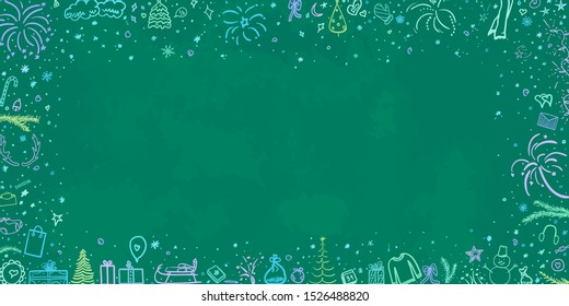 Hand drawn christmas background. Abstract chalkboard. Sketchy background with holiday elements. Happy New Year
