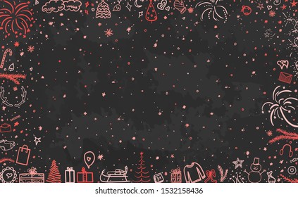 Hand drawn christmas background. Abstract chalkboard. Sketchy xmas pattern