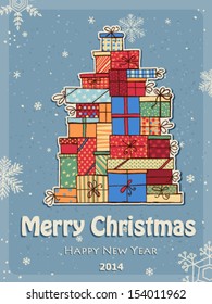 Hand - drawn Christmas background with pile of gifts