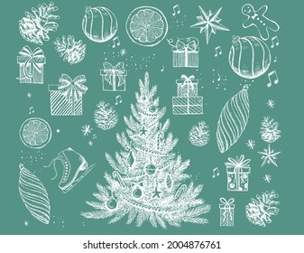 Hand drawn Christmas background, vector.
