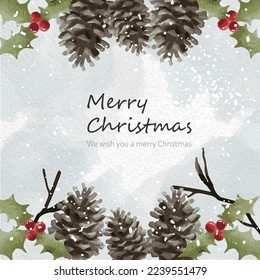 Hand drawn christmas background with watercolor