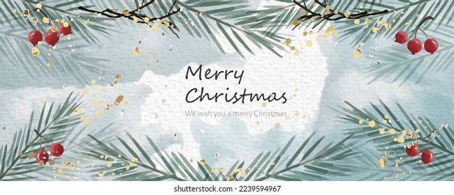 Hand drawn christmas background with watercolor