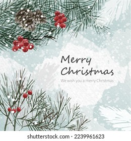 Hand drawn christmas background with watercolor