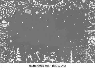 Hand drawn christmas background. Xmas elements. Black and white illustration