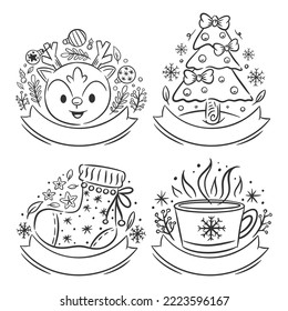 Hand drawn Christmas badge set of