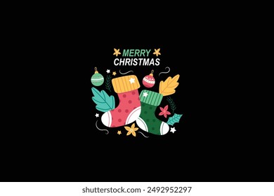 Hand drawn christmas badges design editable background