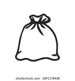 A hand drawn Christmas bag sign. Outline on an isolated white background. For icons, stickers, web for other design.