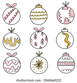 Hand drawn christmas ball collection. New Year vector balls sketch. Vector illustration