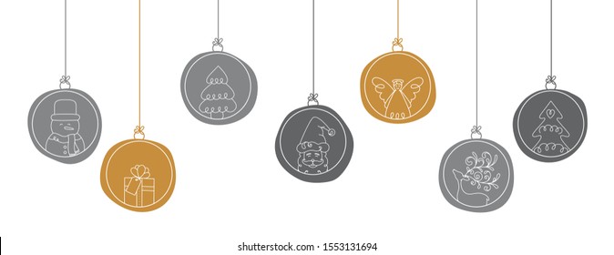 Hand drawn Christmas ball illustration with Santa Claus and friends. Doodles and sketches vector design.