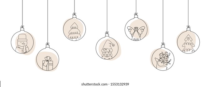 Hand drawn Christmas ball illustration with Santa Claus and friends. Doodles and sketches vector design.