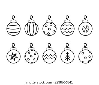 Balón de navidad dibujada a mano aislada. Dibujo vectorial carátulo de icono de ilustración de fondo blanco y negro