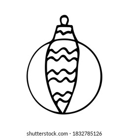 Hand drawn christmas ball isolated.Vector sketch black and white background. Christmas toy in the style of Doodle.