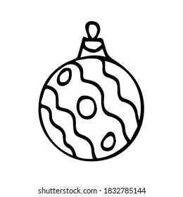 Esbozo vectorial de fondo blanco y negro. Juguete de Navidad al estilo de Doodle.