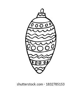 Esbozo vectorial de fondo blanco y negro. Juguete de Navidad al estilo de Doodle.