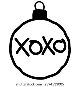 Hand drawn Christmas Ball With Text Xoxo Doodle Style.