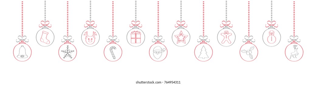 Hand drawn Christmas balls with cute icons. Vector.