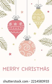 Hand drawn Christmas balls. Design of a greeting card. Vector illustration
