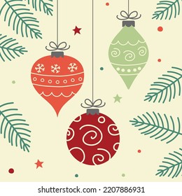 Hand drawn Christmas balls. Layout of a greeting card. Vector illustration