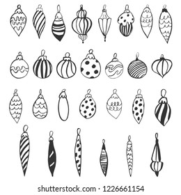 Hand drawn Christmas balls. Vector sketch  illustration.