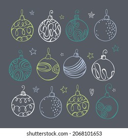 Hand drawn Christmas balls. Vector sketch  illustration.