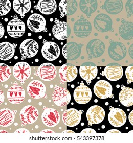 Hand drawn Christmas balls vector seamless pattern 