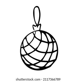 La mano dibujó la Navidad bauble. Juguete de árbol, bola. Año nuevo o elemento de diseño navideño. Estilo Doodle. Ilustración vectorial en blanco y negro.