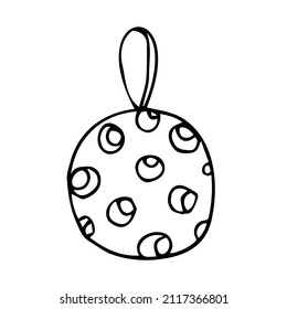 Hand drawn Christmas bauble. Tree toy, ball. New year or Christmas design element. Doodle style. Black and white vector illustration.