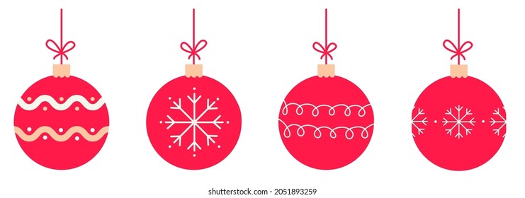 Hand drawn christmas baubles. Decorative christmas ball isolated on white background. Flat design for card vector illustration.
