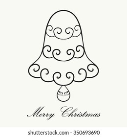 Hand drawn Christmas bell for adult anti stress Coloring Page. Isolated on white background. Vector monochrome sketch. Eps 8.