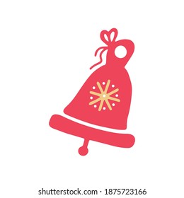 Hand drawn christmas bell isolated on a white background. Holiday elements. Illustration in a simple flat style. It can be used for decoration of textile, paper and other surfaces.