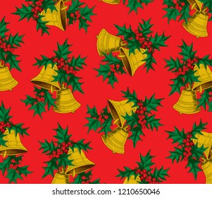 Hand drawn Christmas bell pattern in vector illustration. Happy new year design element.