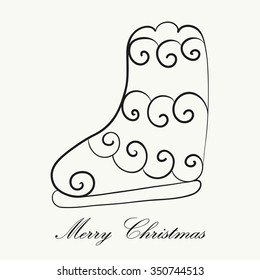 Hand drawn Christmas boot for adult anti stress Coloring Page. Isolated on white background. Vector monochrome sketch. Eps 8.