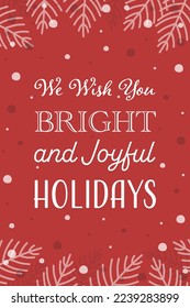 Hand drawn Christmas branches. Greeting card with decorations. Vector illustration