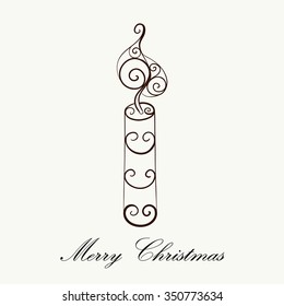 Hand drawn Christmas candle for adult anti stress Coloring Page. Isolated on white background. Vector monochrome sketch. Eps 8.