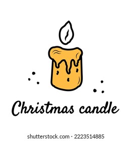 Hand drawn Christmas candle. Vector doodle illustration isolated on white background