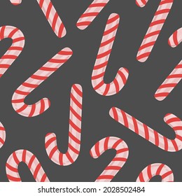 Hand drawn Christmas candy cane seamless pattern. Winter holiday background