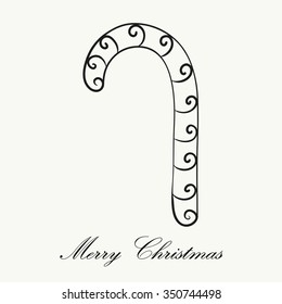 Hand drawn Christmas candy cane for adult anti stress Coloring Page. Isolated on white background. Vector monochrome sketch. Eps 8.