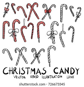 Hand drawn christmas candy isolated. Vector sketch black and white background illustration icon doodle