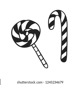 Hand drawn Christmas candy on white background. Creative ink art work. Actual vector doodle drawing sweets