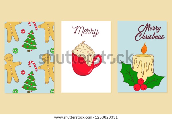 Hand drawn Christmas card\
collection. Merry Christmas and New Year typography. Cute holidays\
greeting card, invitation, poster and templates. Vector\
illustration