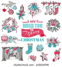 Hand Drawn Christmas Card - for design and scrapbook - in vector