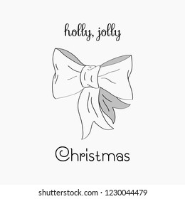 Hand drawn Christmas card. Merry Christmas and New Year typography. Cute holidays greeting card, invitation, poster and templates. Black and white Christmas card. Vector illustration.