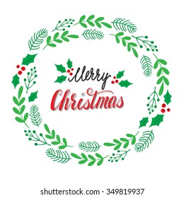 Hand drawn Christmas card template. Vector.