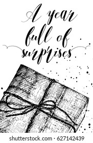 Hand drawn Christmas card template. Gift or present tag. Vector illustration.